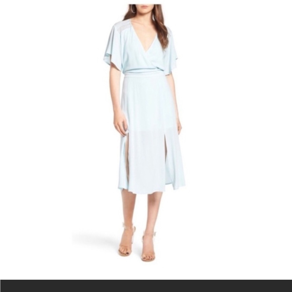 Leith Blue Summer Dress Surplice Midi Size L